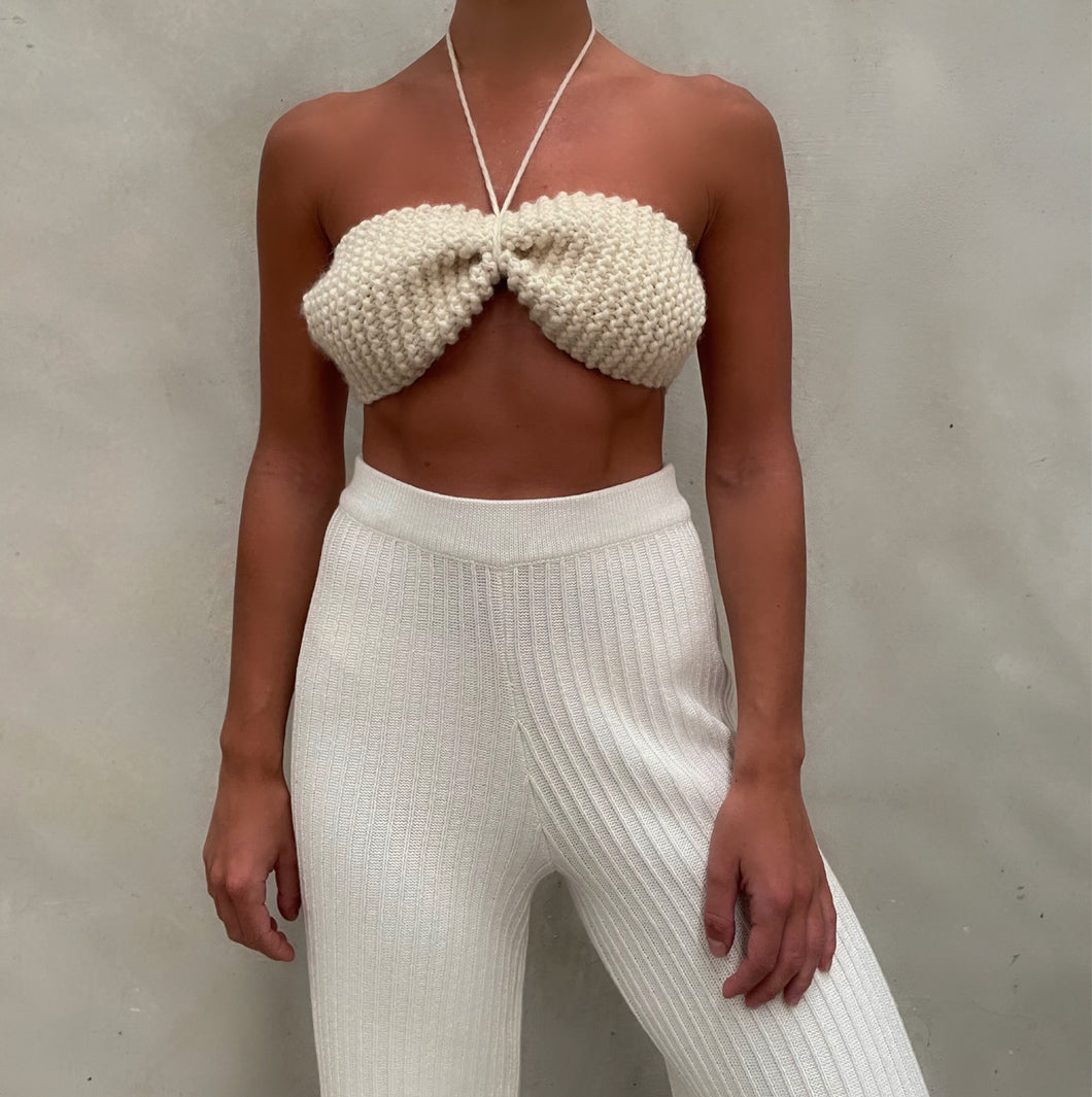 THE KNITTED BANDEAU TOP - CREAM