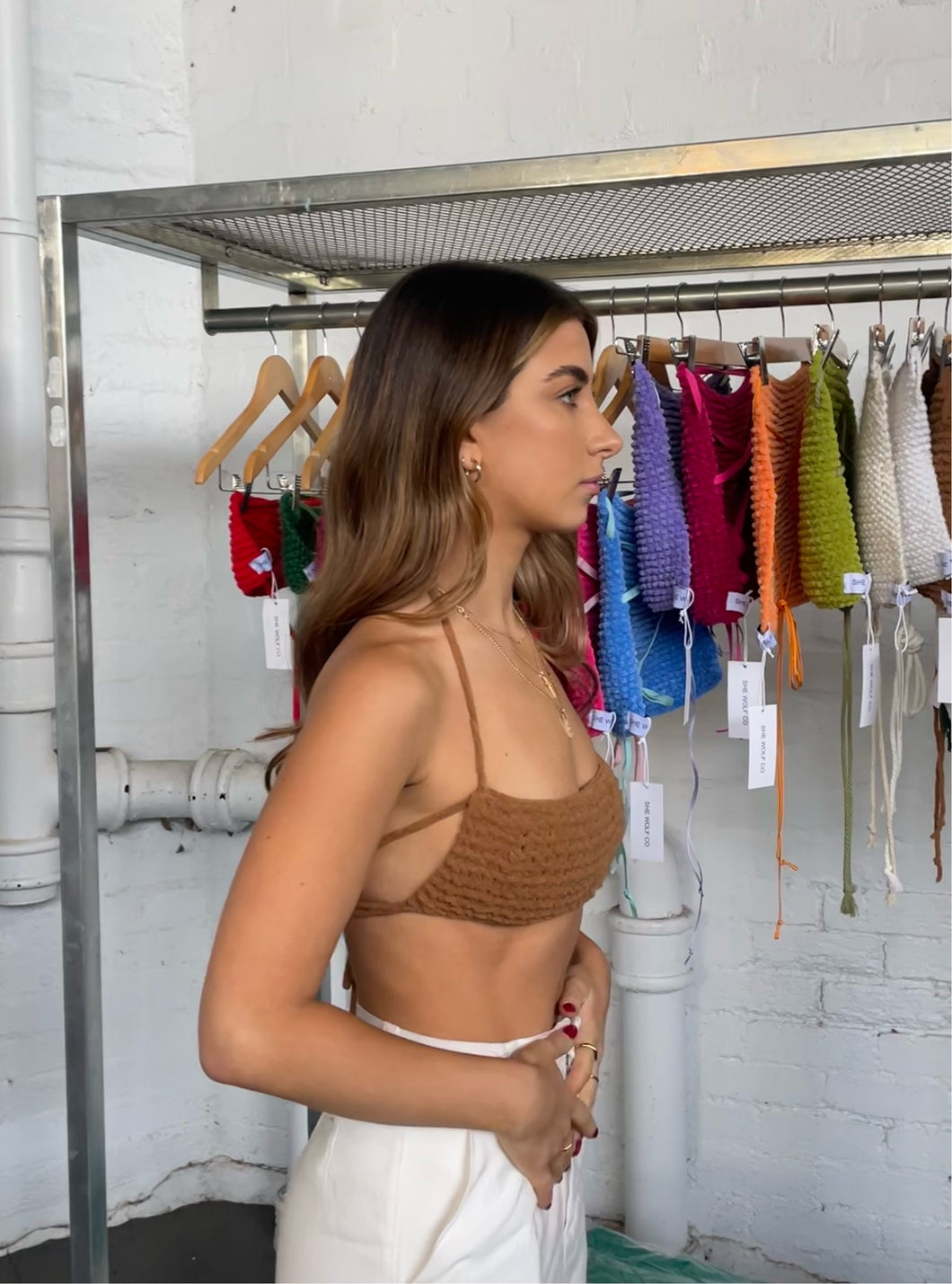 THE KNITTED BANDEAU TOP - CINNAMON