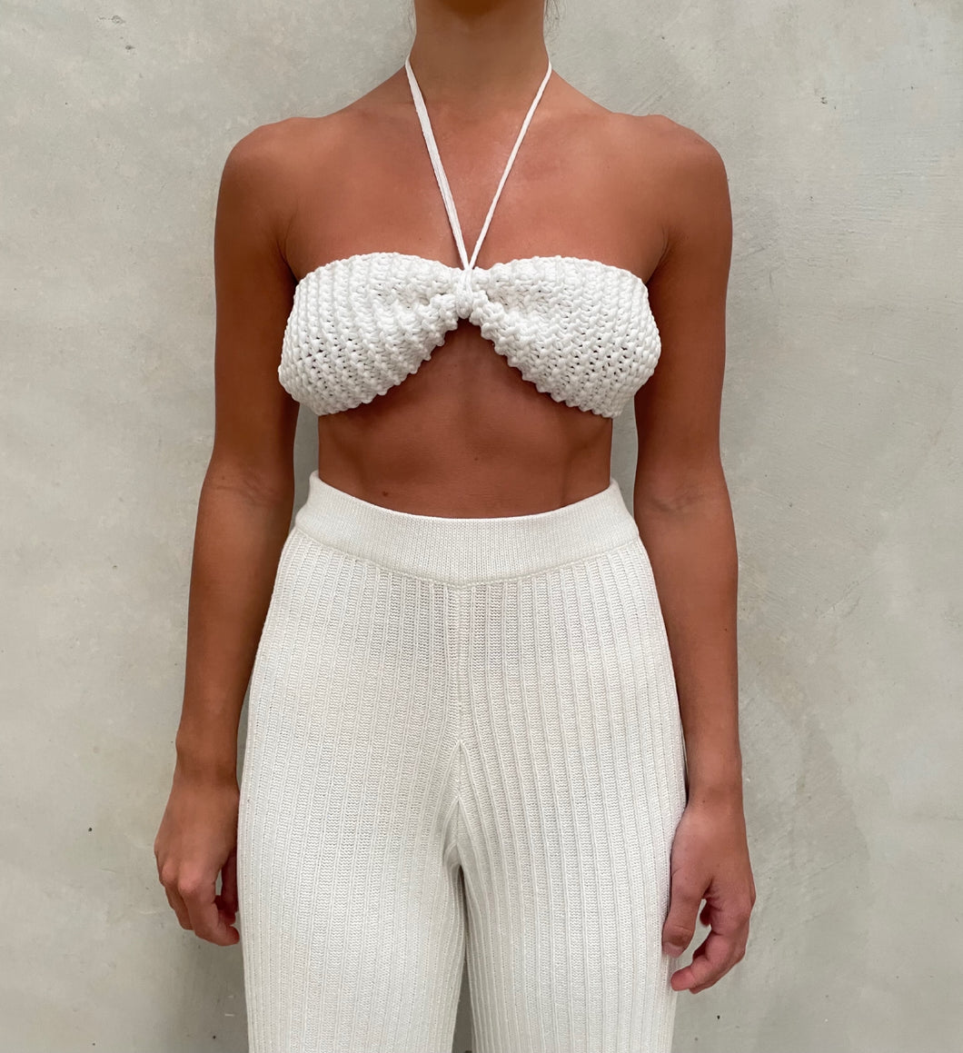 THE KNITTED BANDEAU TOP - WHITE