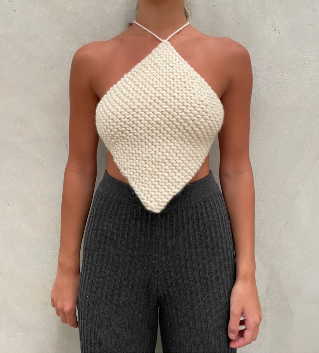 THE KNITTED HALTER TOP - CREAM