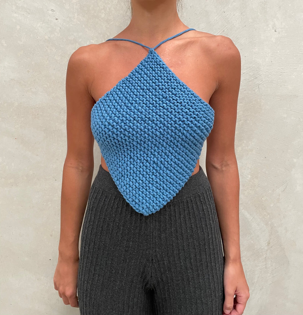 THE KNITTED HALTER TOP - SAPPHIRE
