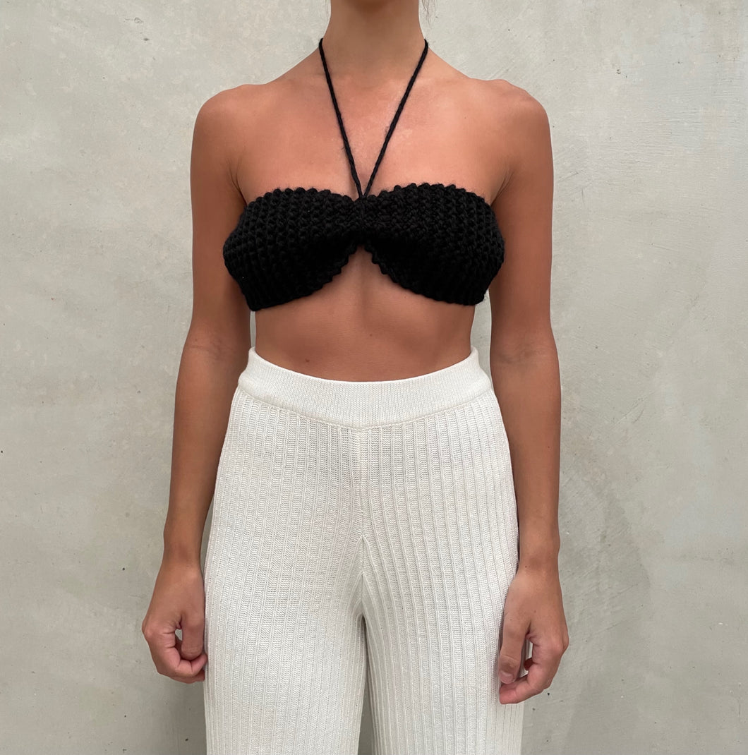 THE KNITTED BANDEAU TOP - BLACK